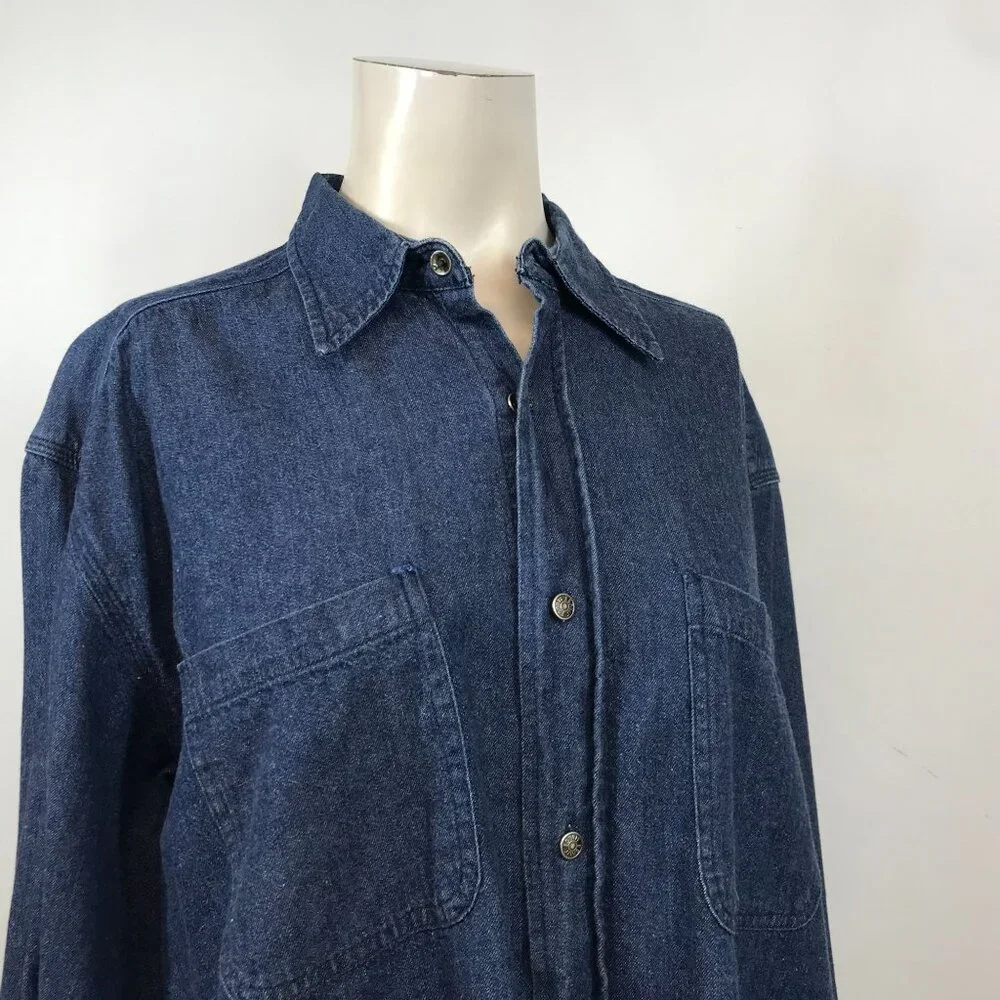ESPRIT - WOMEN'S LARGE - BLUE DENIM LONG SLEEVE TOP CHORE SHIRT VINTAGE Y2K - Picture 2 of 8